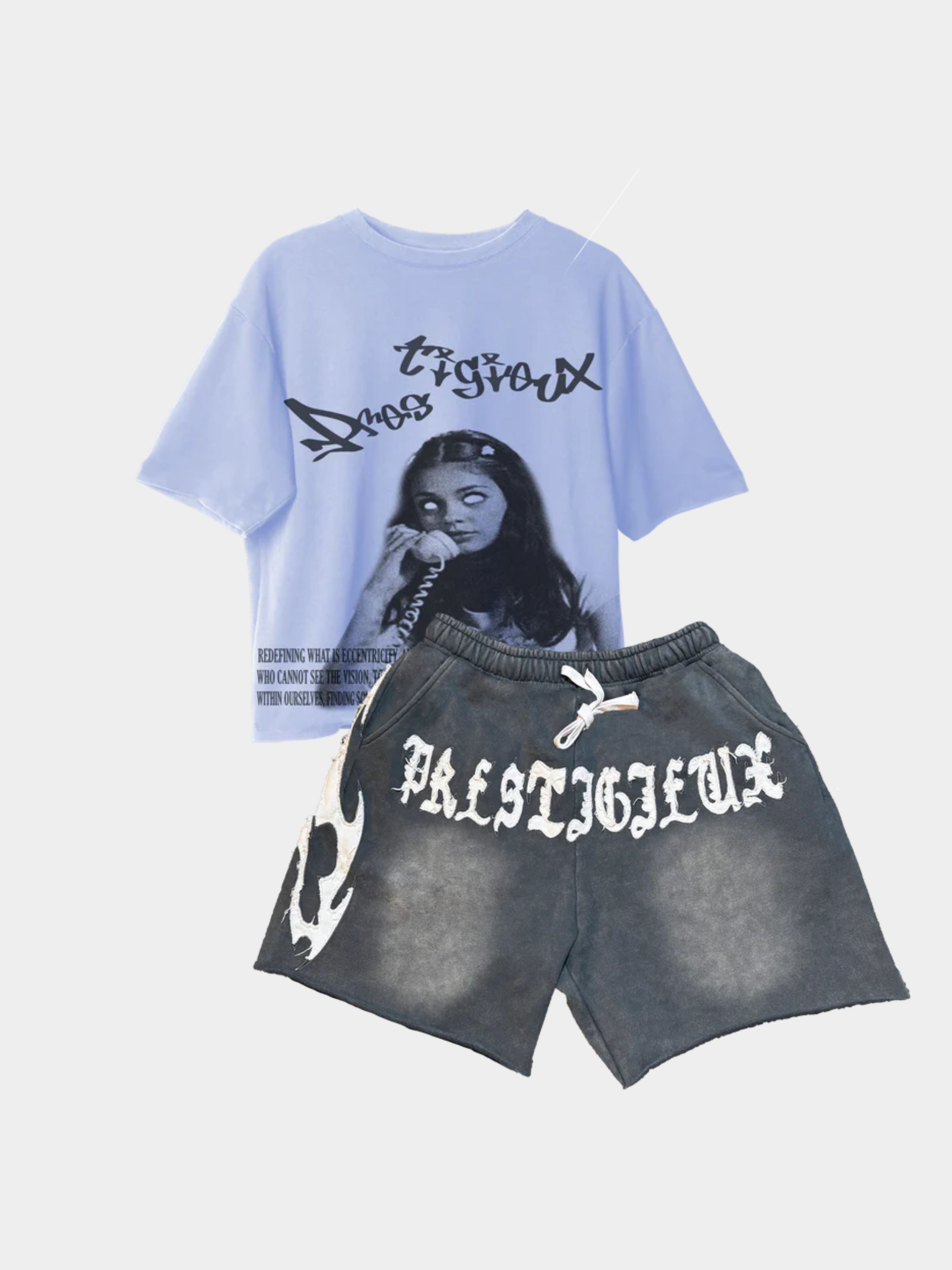 Blue shirt & gray shorts